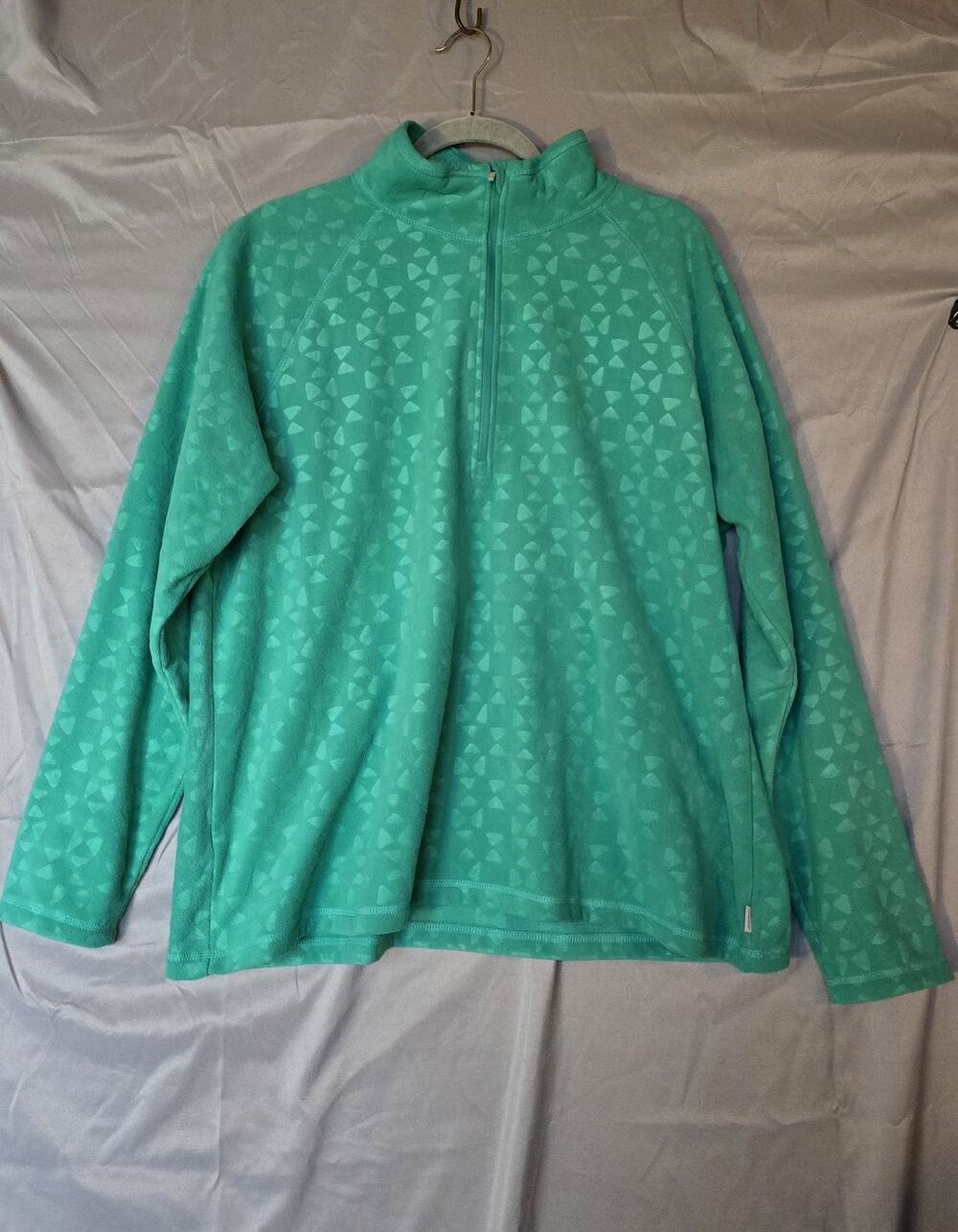 Eddie Bauer Pullover Womens 2XL Green Fleece 1/4 Zip Mock Neck Raglan Geometric
